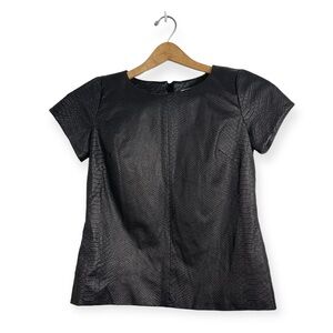 MILLY Black 100% Lamb Leather Snake Embossed Zip Blouse 4 Minimalist Old Money